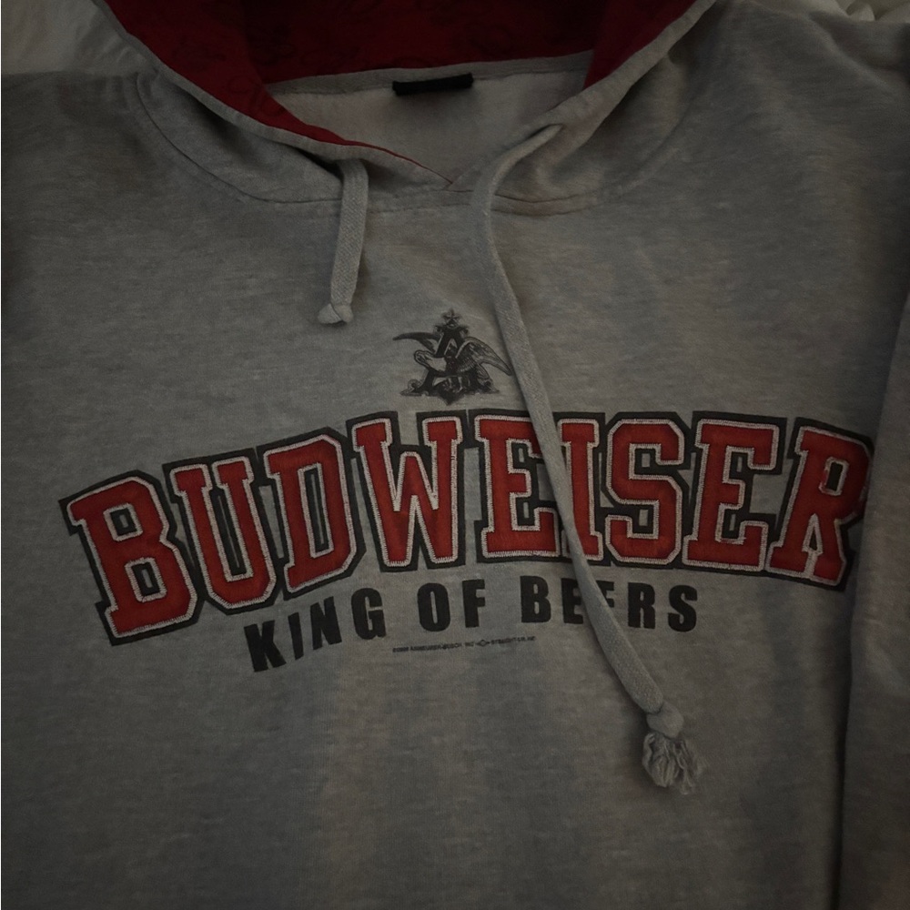 Vintage Budweiser Gray and Red Men's Hoodie